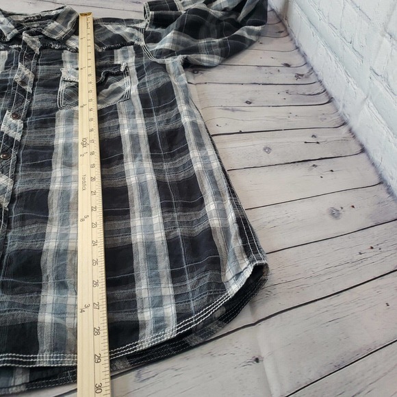 BKE Slim Fit Large Snap Button Gray Plaid Long Sleeve Shirt Double Pockets - Picture 10 of 10